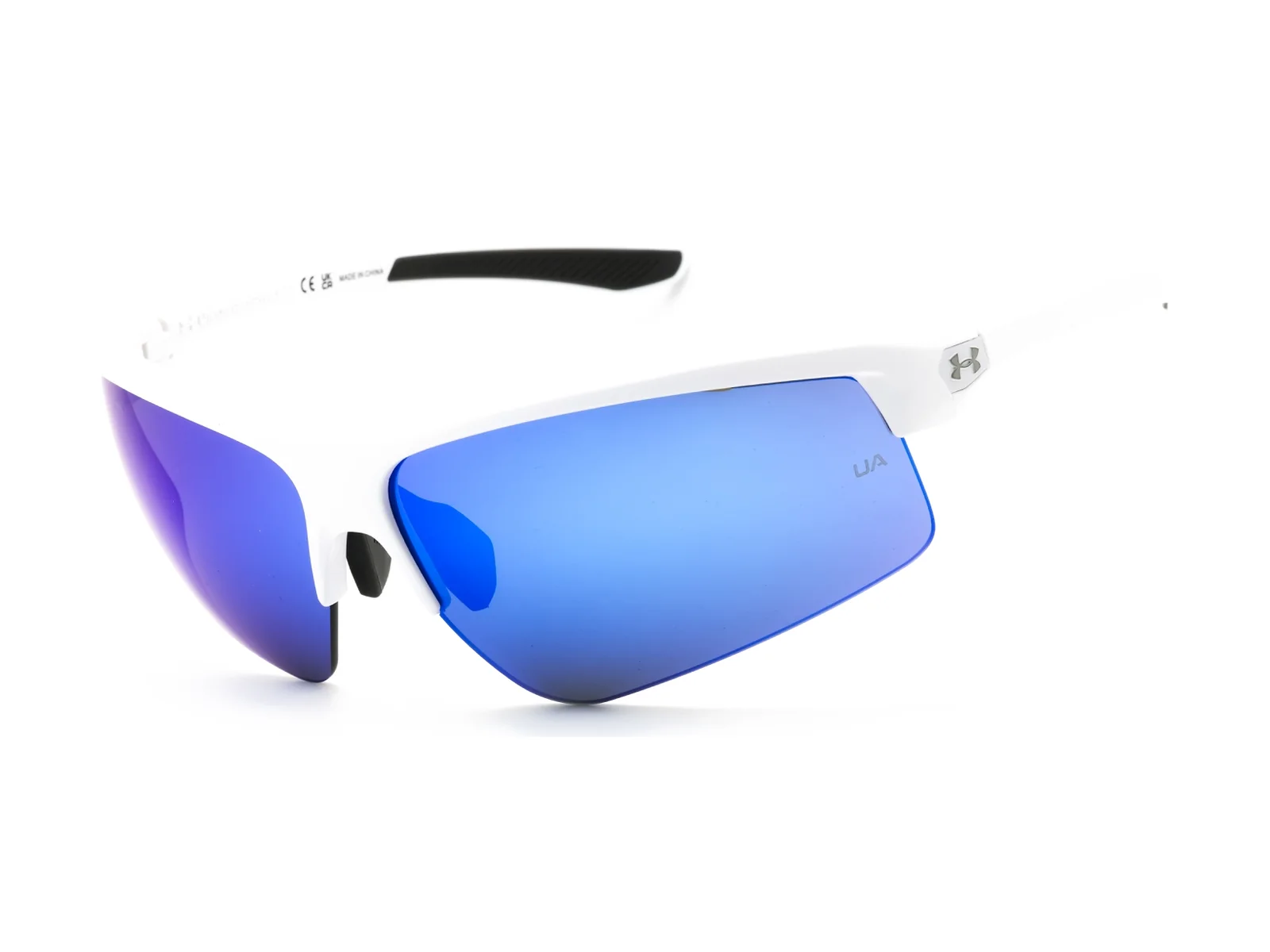Under Armour Clutch sunglasses in white and grey, side view